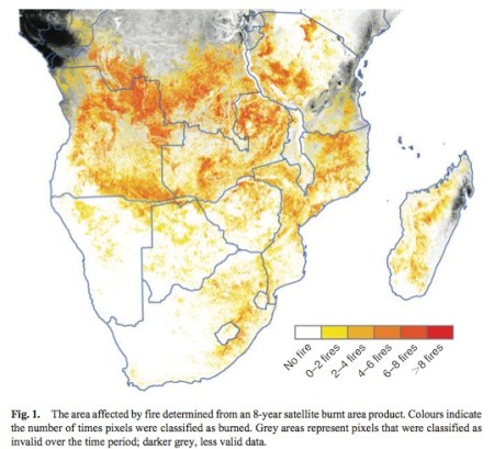 8 years of African fire satellite fire data